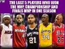 近5位单季冠军/MVP/FMVP：神鲨佛领衔 热火詹十年前背靠背神迹